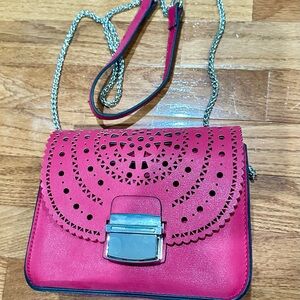 Elegant Fuchsia Crossbody Bag with Silver Accents